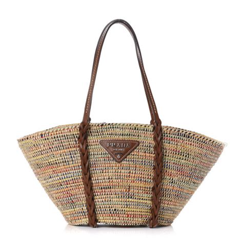 PRADA Paglia Vitello Woven Braided Basket Tote Multicolor 